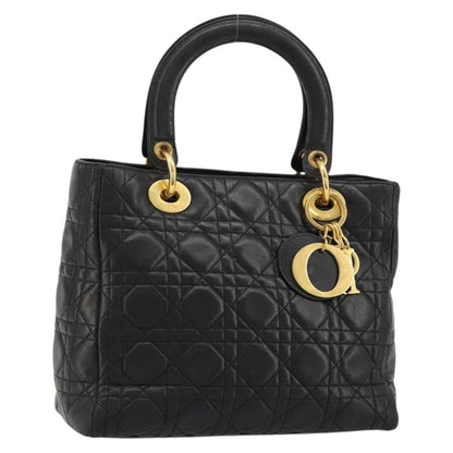 Christian Dior Vintage Lady Dior Bag Cannage Quilt Lambskin, Black, Leather, Handbag
