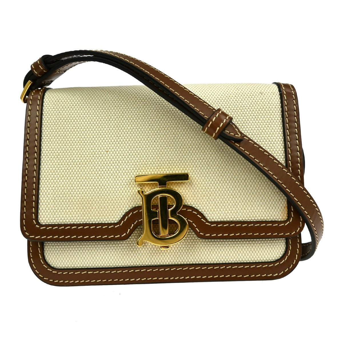 Burberry TB Flap Bag Canvas, BEIGE, CANVAS, Clutche & pouche