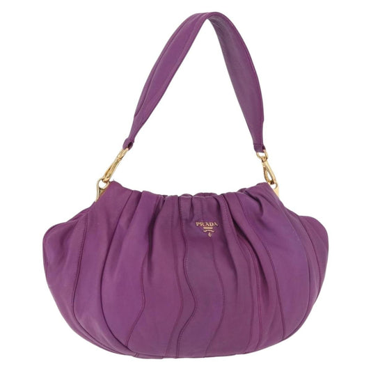 Prada Pleats Shoulder Bag Cervo Leather, Purple, Leather, Handbag
