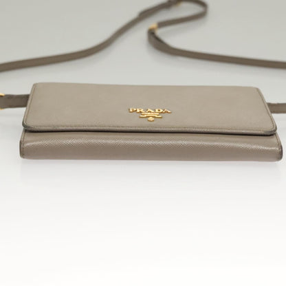 Prada Wallet on Strap Saffiano Leather, BEIGE, LEATHER, Shoulder bag
