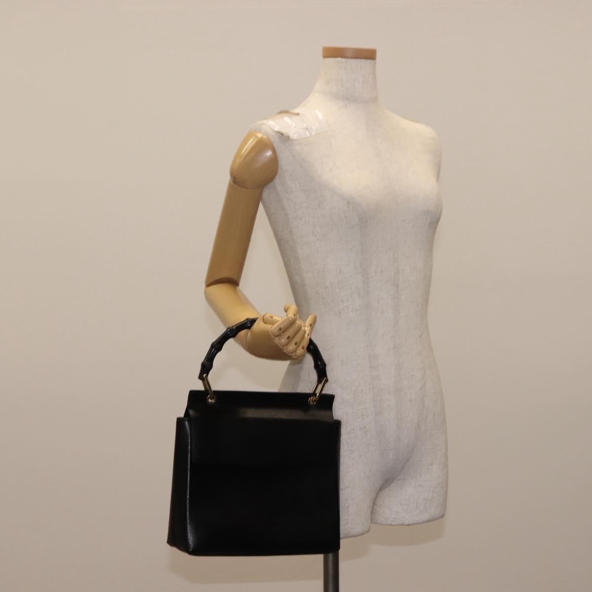 Gucci Vintage Bamboo Handle Bag Leather, BLACK, LEATHER, Handbag
