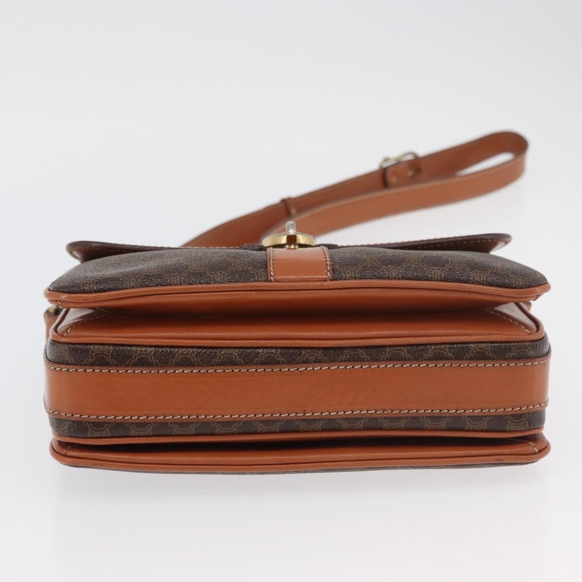 Celine Vintage Macadam Shoulder Bag Canvas and Leather, Brown, Canvas, Handbag