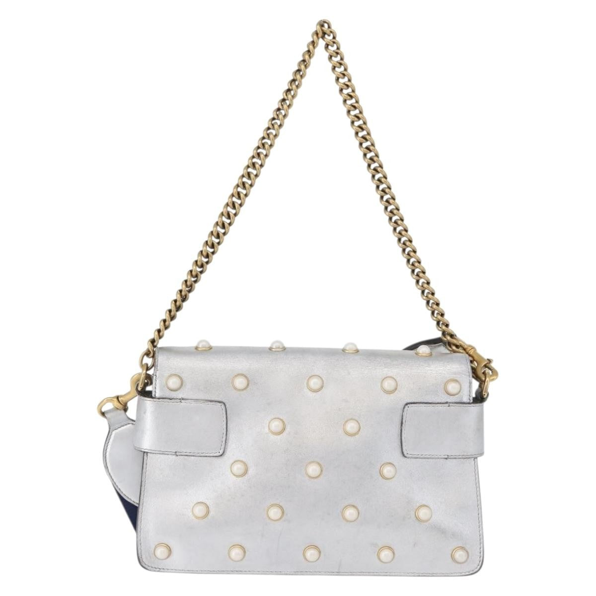 Gucci Broadway Pearly Bee Shoulder Bag Embellished Leather, SILVER, LEATHER, Shoulder bag