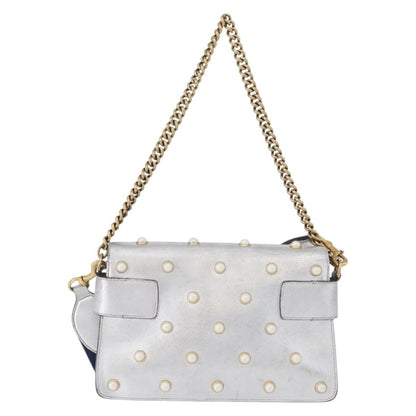 Gucci Broadway Pearly Bee Shoulder Bag Embellished Leather, SILVER, LEATHER, Shoulder bag