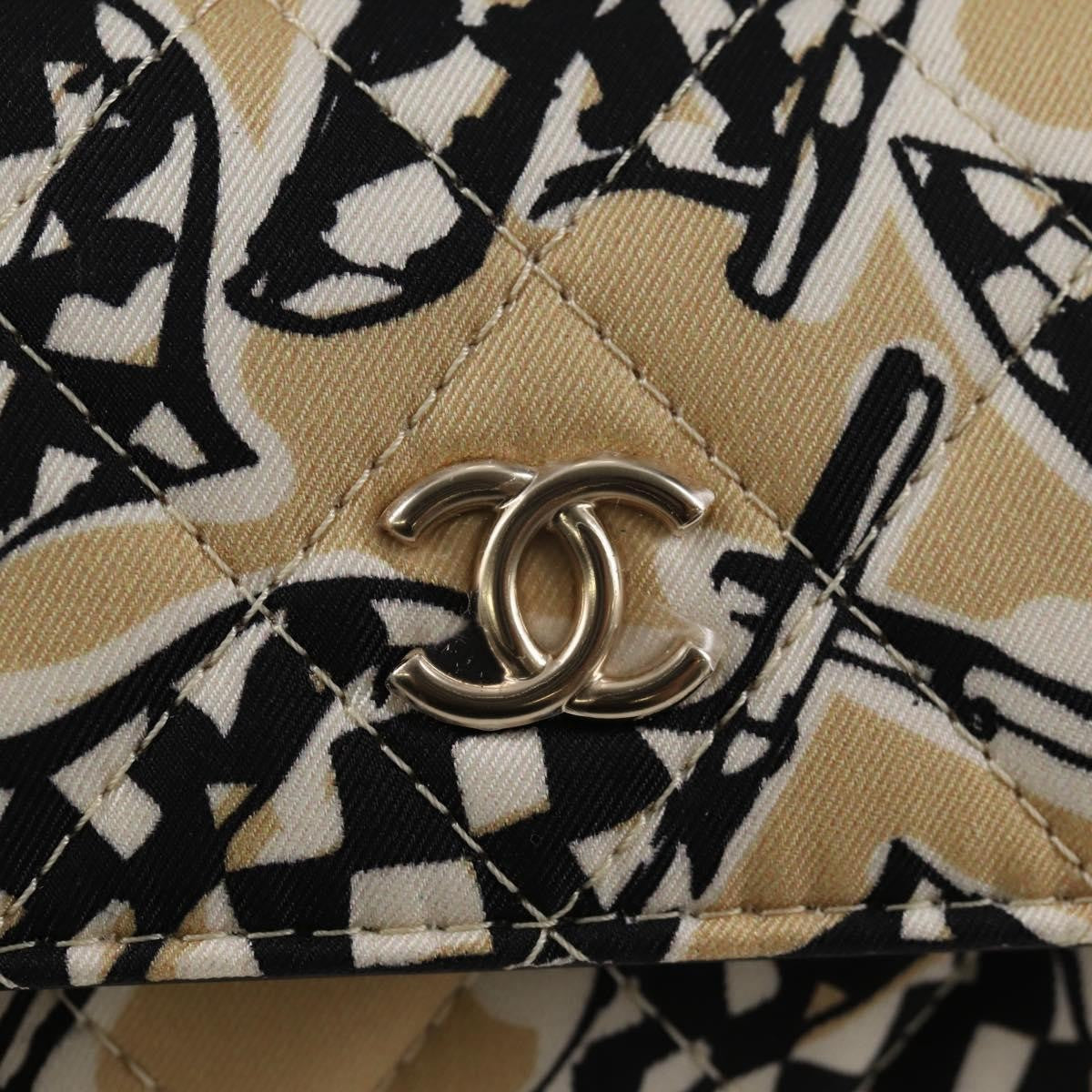 Chanel Flap Card Holder on Chain Quilted Printed Canvas, BEIGE, NYLON, Shoulder bag