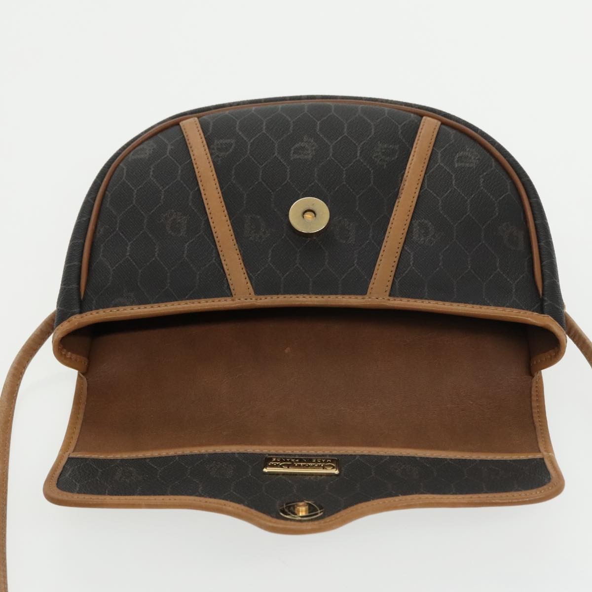 Christian Dior Vintage Honeycomb Flap Crossbody Bag Coated Canvas, BLACK, CANVAS, Crossbody bag