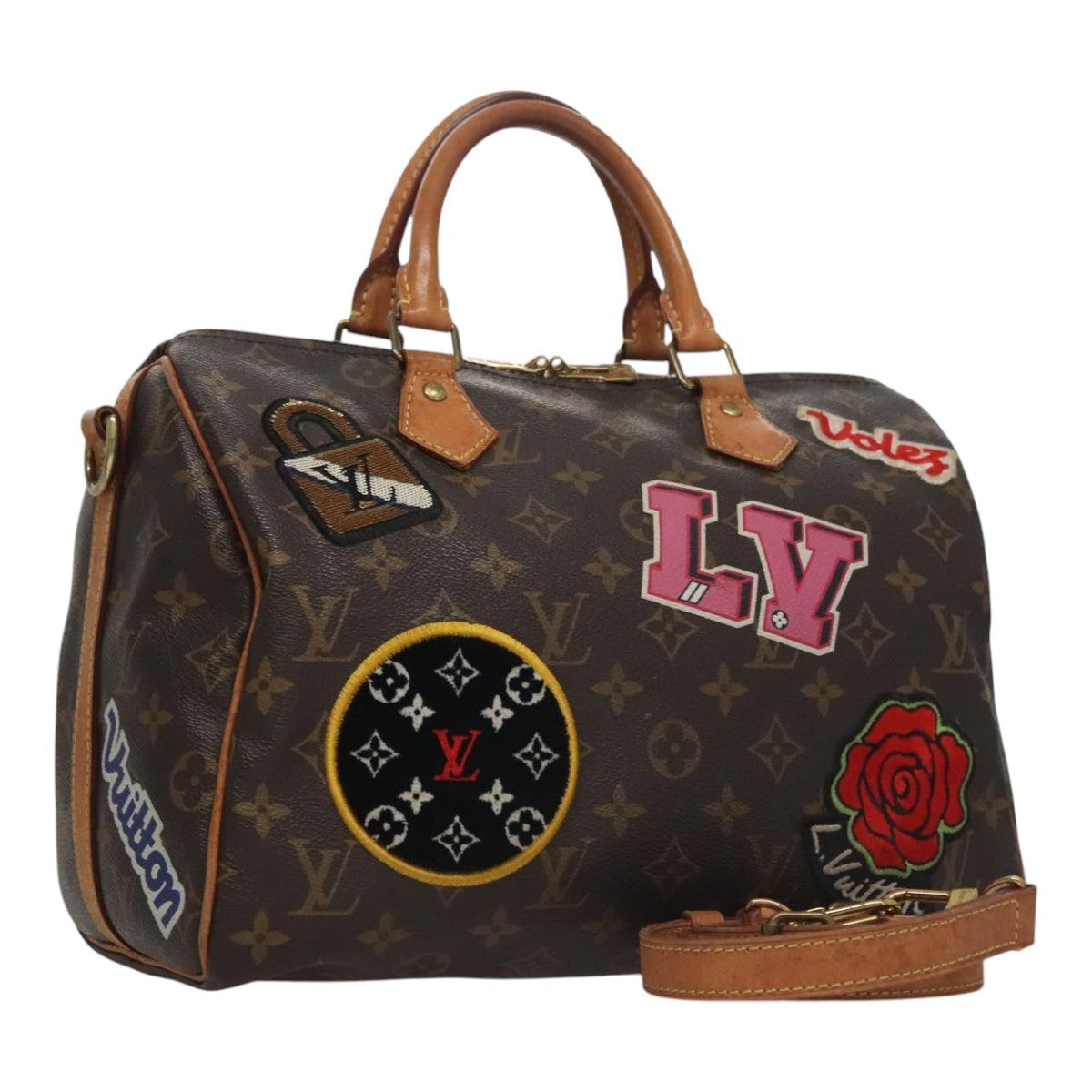 Louis Vuitton Speedy Bandouliere Bag Limited Edition Patches Monogram Canvas, BROWN, CANVAS, Handbag