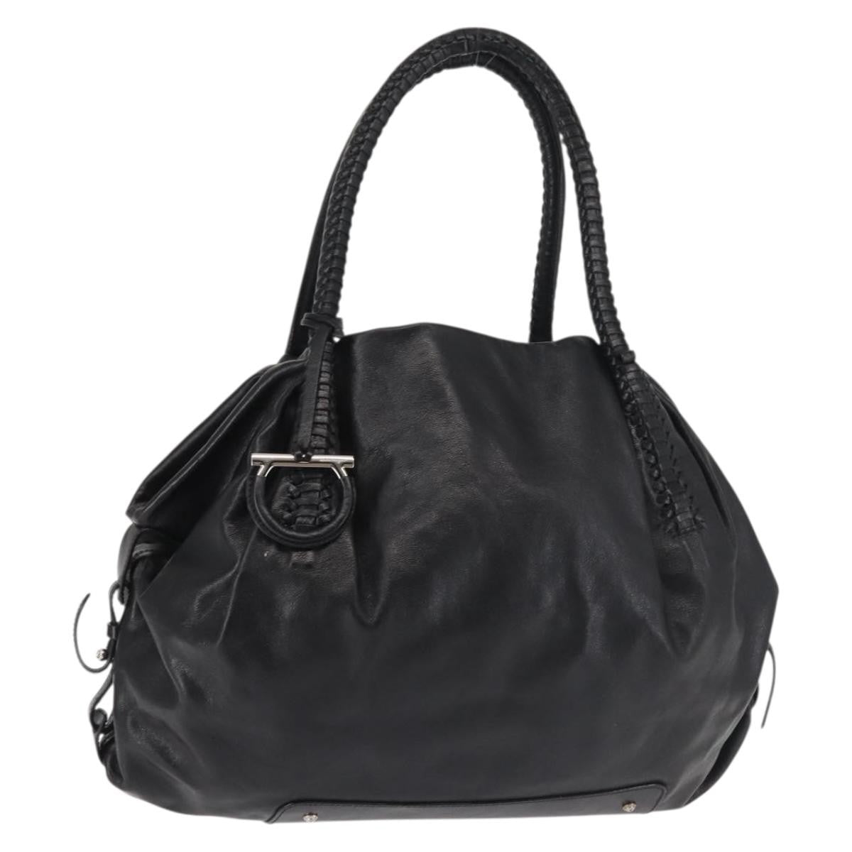 Salvatore Ferragamo Gancini Tote Leather, BLACK, LEATHER, Tote bag