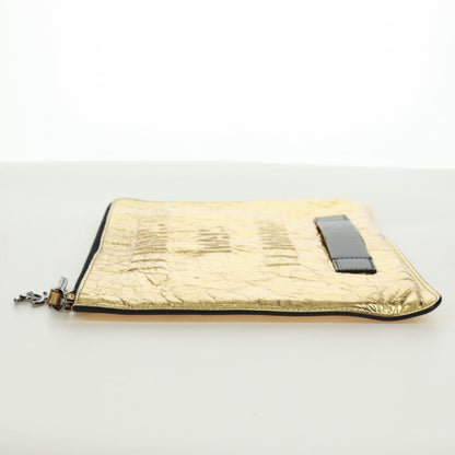 Chanel Feminine Pouch Crinkled Leather, Gold, Leather, Clutch