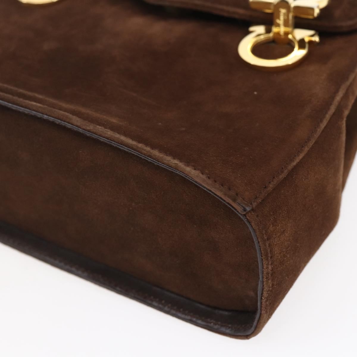 Salvatore Ferragamo Gancini handbag Suede, BROWN, SUEDE, Handbag