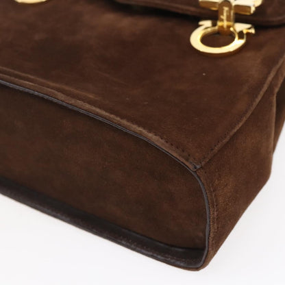 Salvatore Ferragamo Gancini handbag Suede, BROWN, SUEDE, Handbag