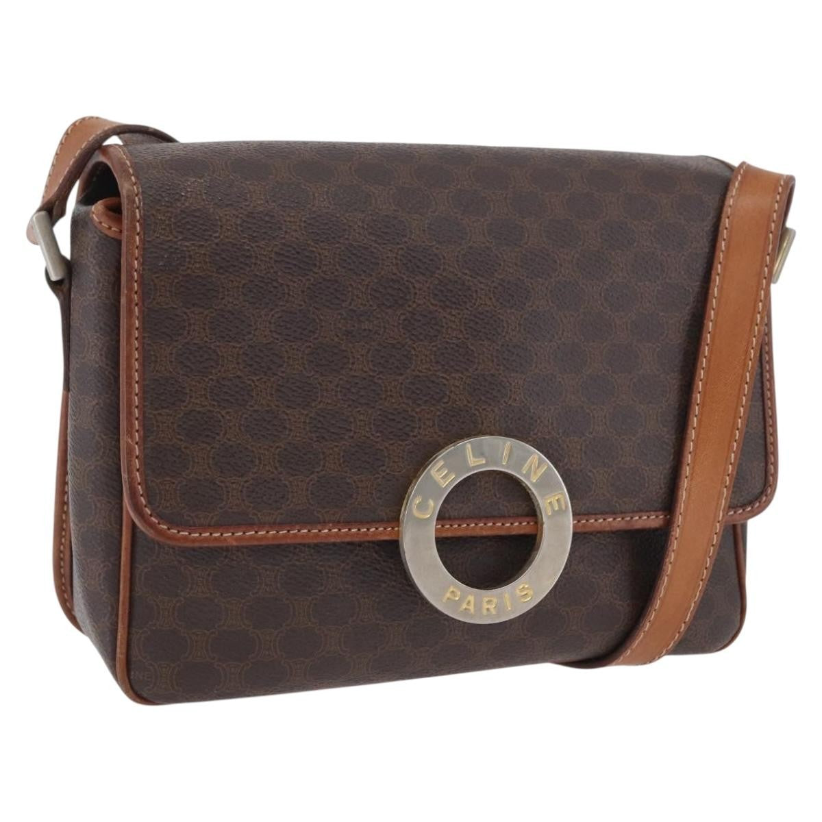 Celine Vintage Macadam Circle Logo Shoulder Bag Canvas and Leather, Brown, Canvas, Shoulder Bag