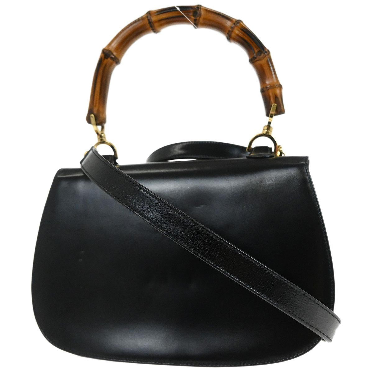 Gucci Vintage Bamboo Top Handle Bag Leather, BLACK, LEATHER, Handbag