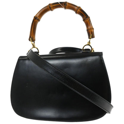 Gucci Vintage Bamboo Top Handle Bag Leather, BLACK, LEATHER, Handbag