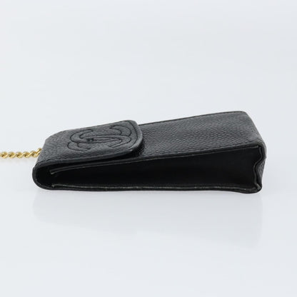 Chanel Vintage CC Phone Holder Crossbody Bag Caviar, BLACK, LEATHER, Clutche & pouche