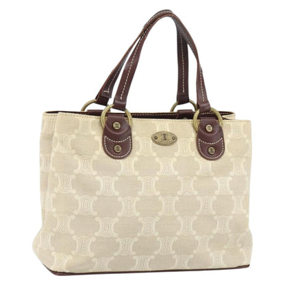 Celine Vintage Macadam Handbag Canvas and Leather, BEIGE, CANVAS, Handbag