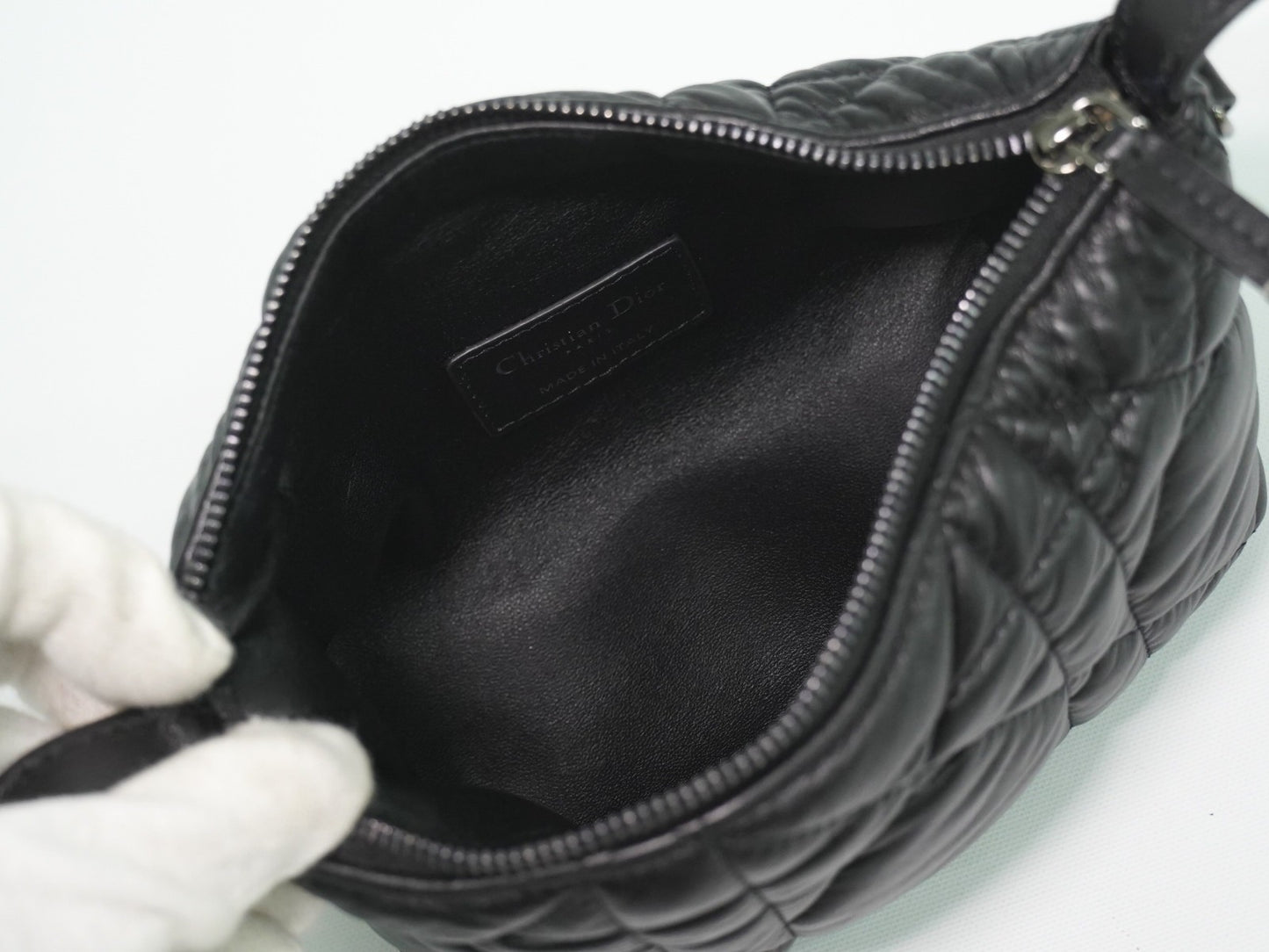 Christian Dior DiorTravel Nomad Pouch Macrocannage Quilt Calfskin, Black, Leather, Clutch