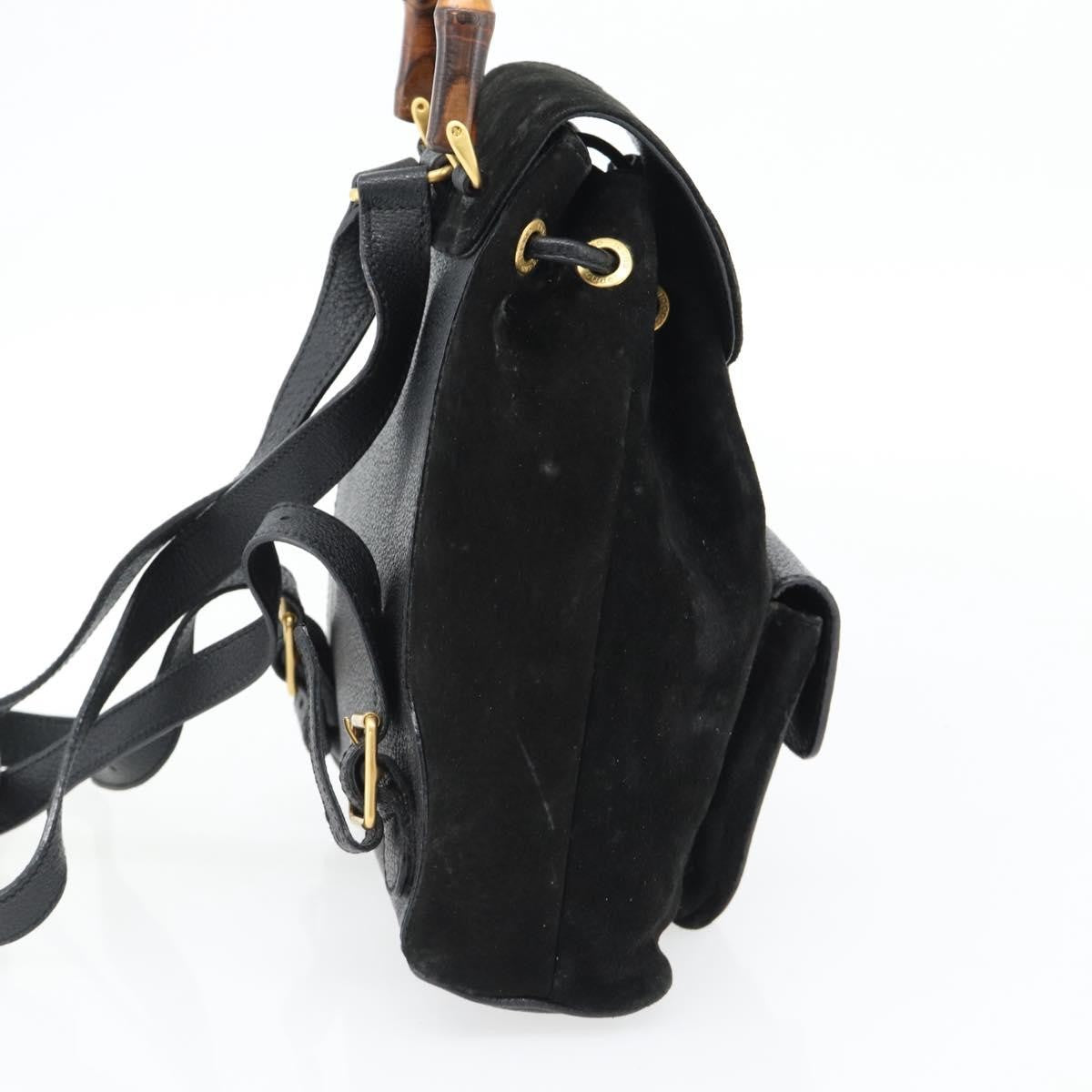 Gucci Vintage Bamboo Backpack Suede, Black, Suede, Backpack
