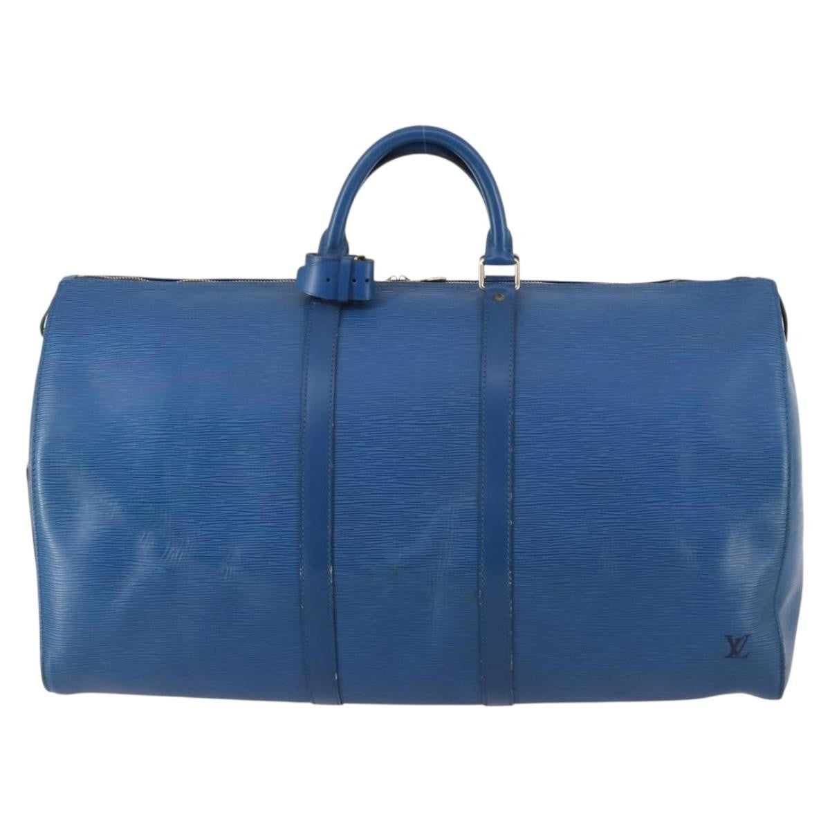 Louis Vuitton Keepall Bag Epi Leather, BLUE, LEATHER, Travel bag
