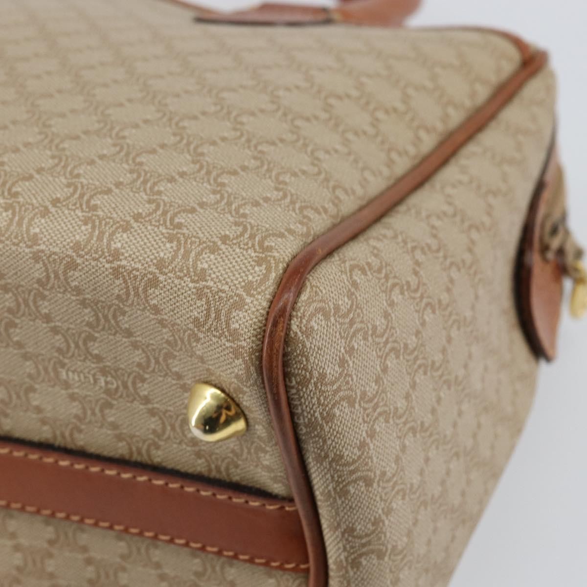 Celine Vintage Macadam Handbag Canvas and Leather, BEIGE, CANVAS, Handbag