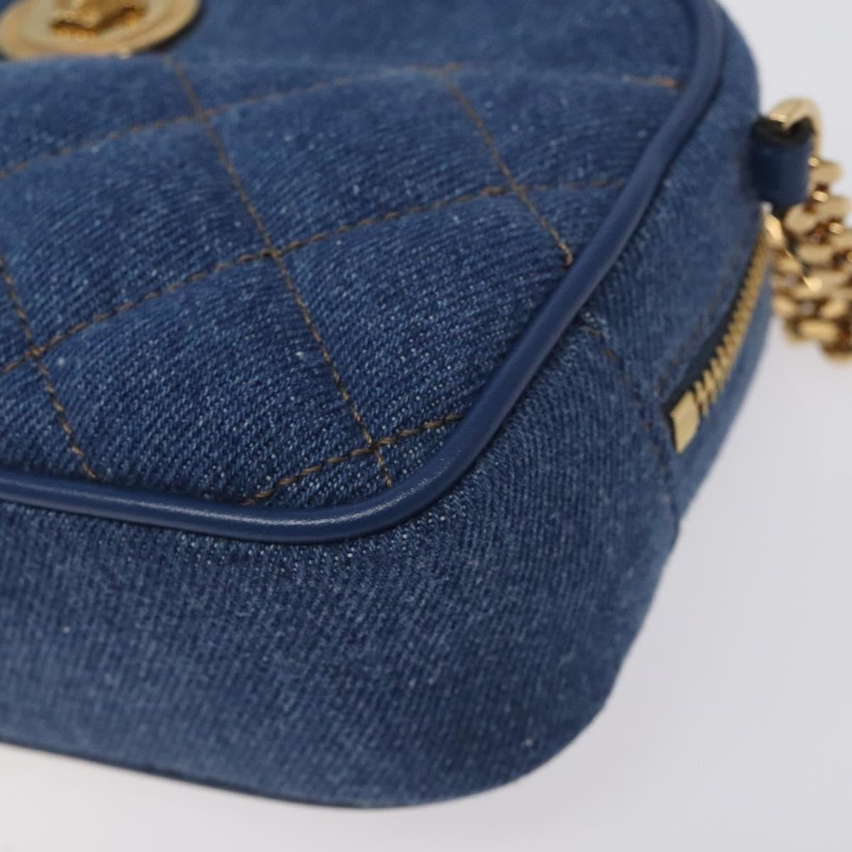 Versace Medusa Icon Front Slip Pocket Camera Bag Quilted Denim, BLUE, DENIM_JEANS, Crossbody bag