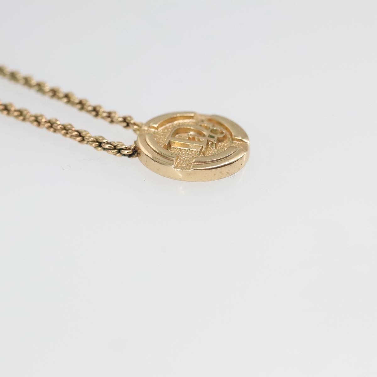 Christian Dior Vintage Logo Round Pendant Necklace Metal, GOLD, METAL, Necklace