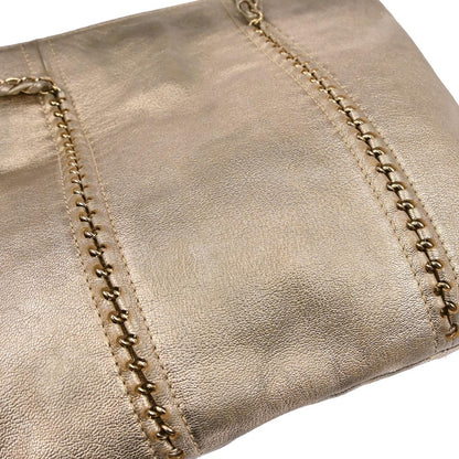 Chanel Luxe Ligne Zipped Tote Leather, GOLD, LEATHER, Tote bag