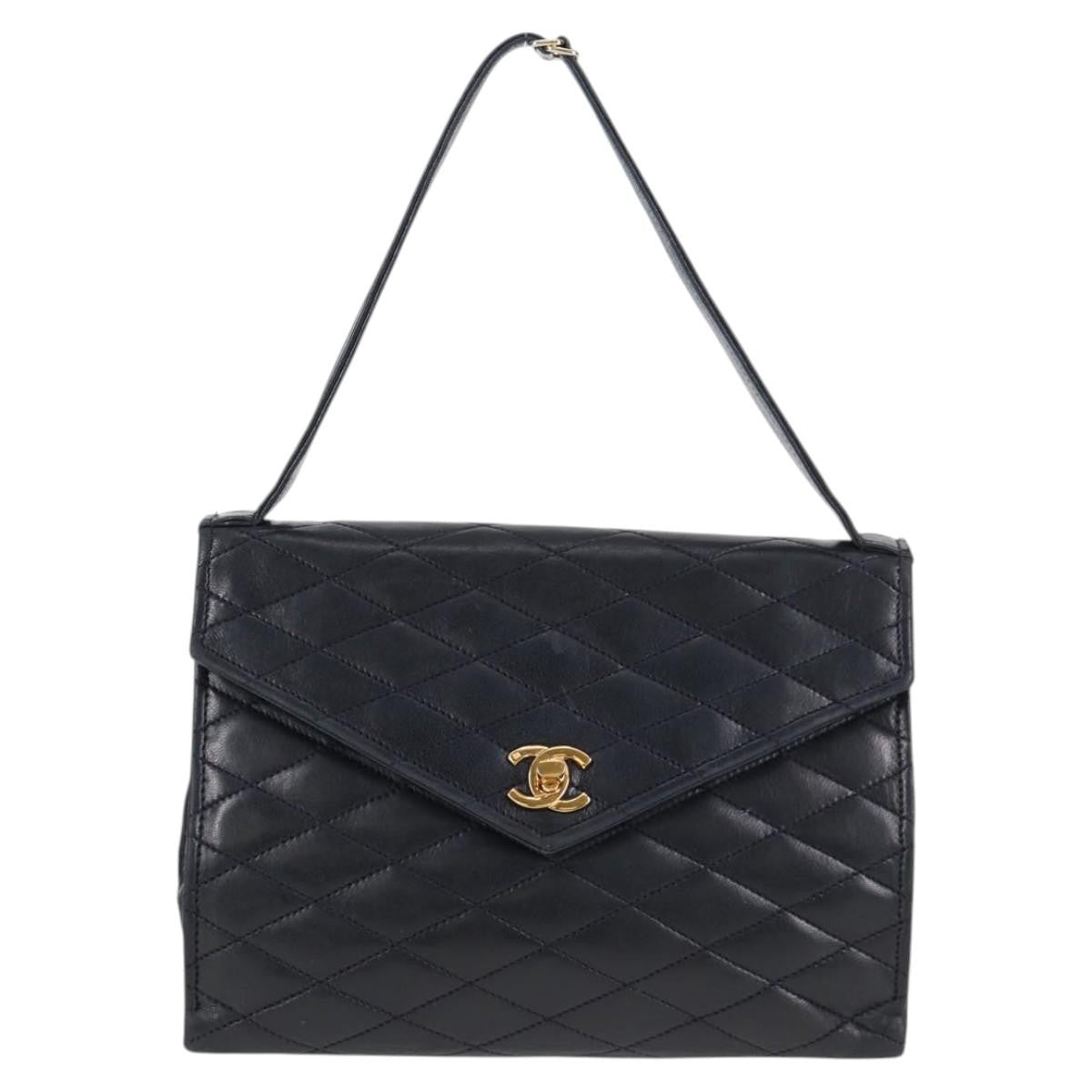 Chanel Vintage Envelope Flap Shoulder Bag Quilted Lambskin, BLACK, LACE, Shoulder bag