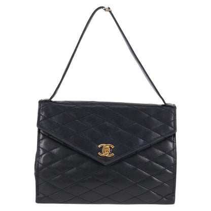 Chanel Vintage Envelope Flap Shoulder Bag Quilted Lambskin, BLACK, LACE, Shoulder bag