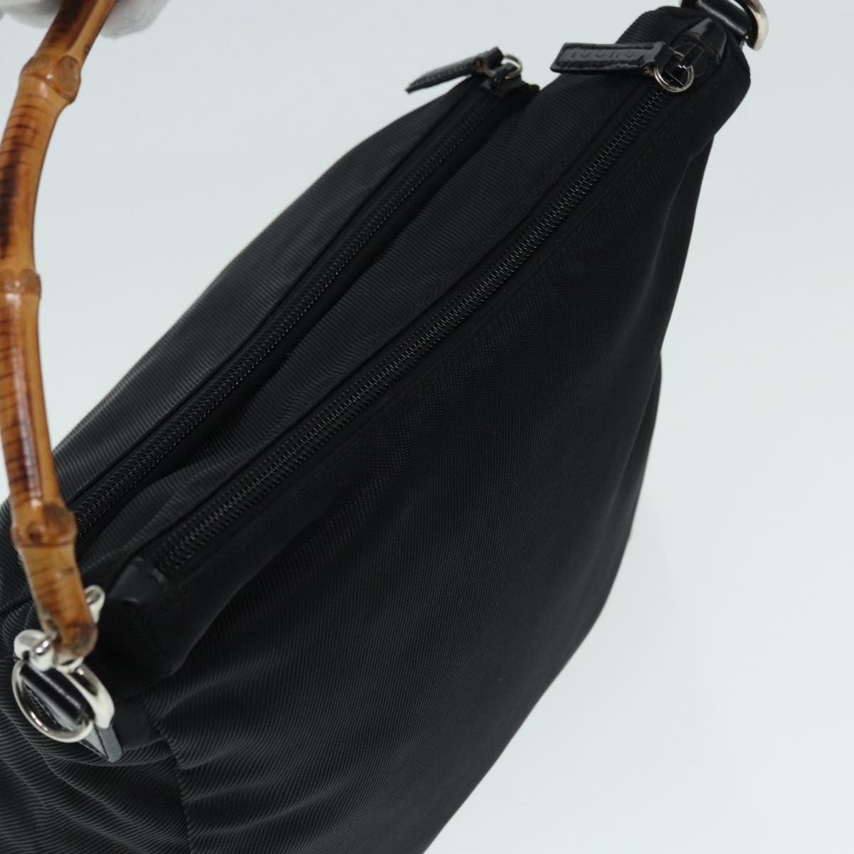 Gucci Vintage Bamboo Handle Bag Nylon, Black, Nylon, Handbag