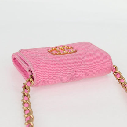 Chanel 19 Flap Coin Purse With Chain Quilted Denim, PINK, CANVAS, Wallets