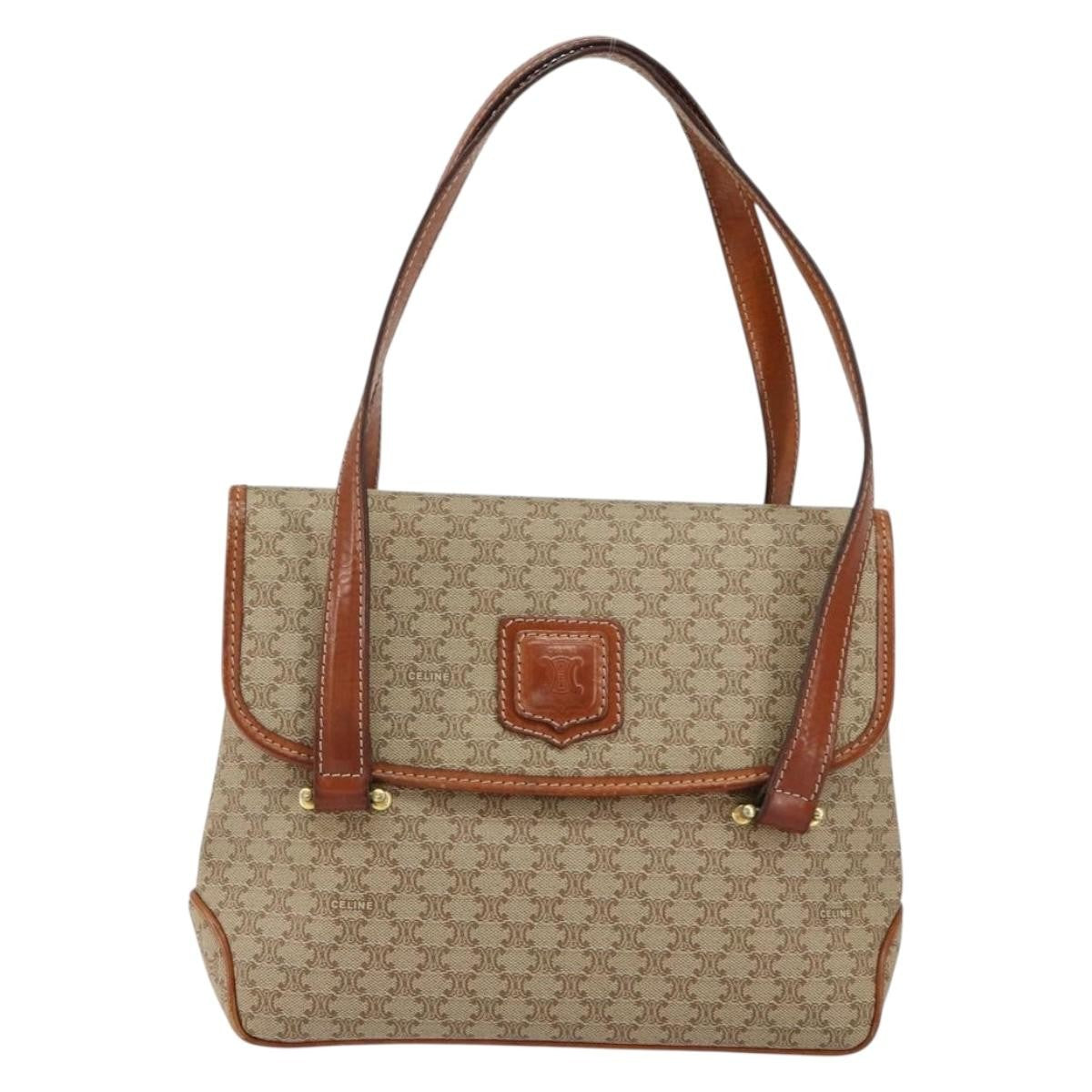Celine Vintage Macadam Handbag Canvas, BEIGE, CANVAS, Handbag