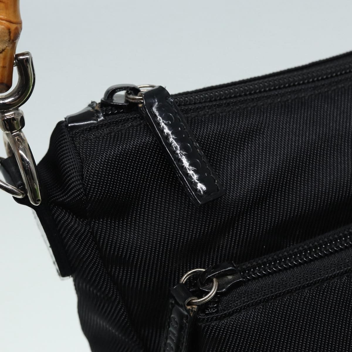 Gucci Vintage Bamboo Handle Bag Nylon, Black, Nylon, Handbag