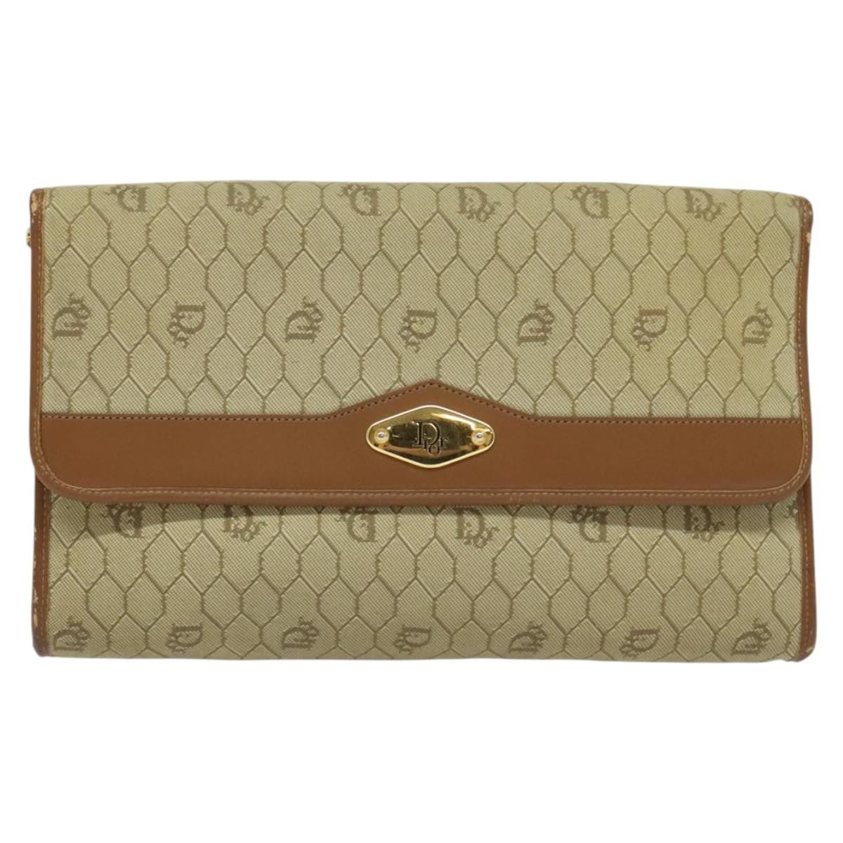 Christian Dior Vintage Honeycomb chain Canvas, BEIGE, CANVAS, Handbag