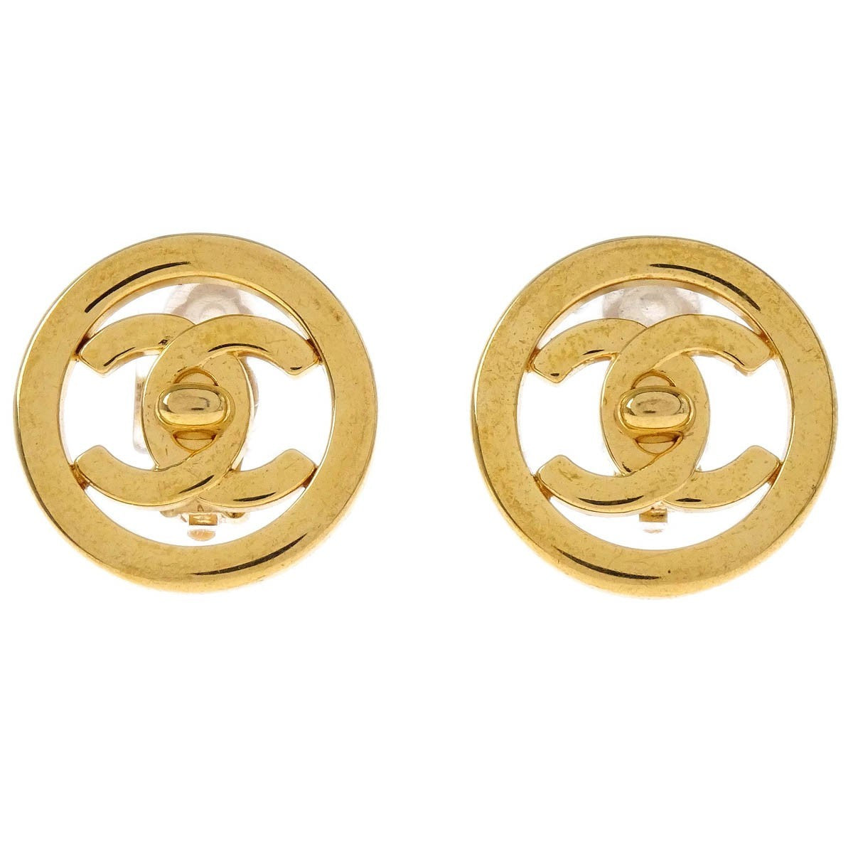 Chanel CC Round Earrings Metal, GOLD, GOLD_PLATED, Earrings