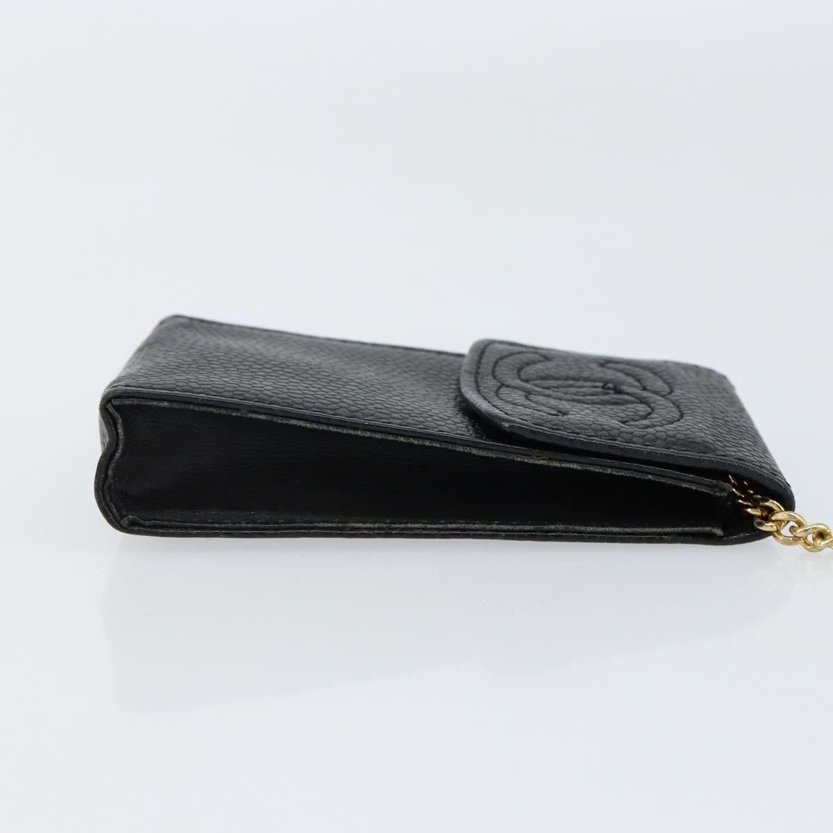 Chanel Vintage CC Phone Holder Crossbody Bag Caviar, BLACK, LEATHER, Clutche & pouche