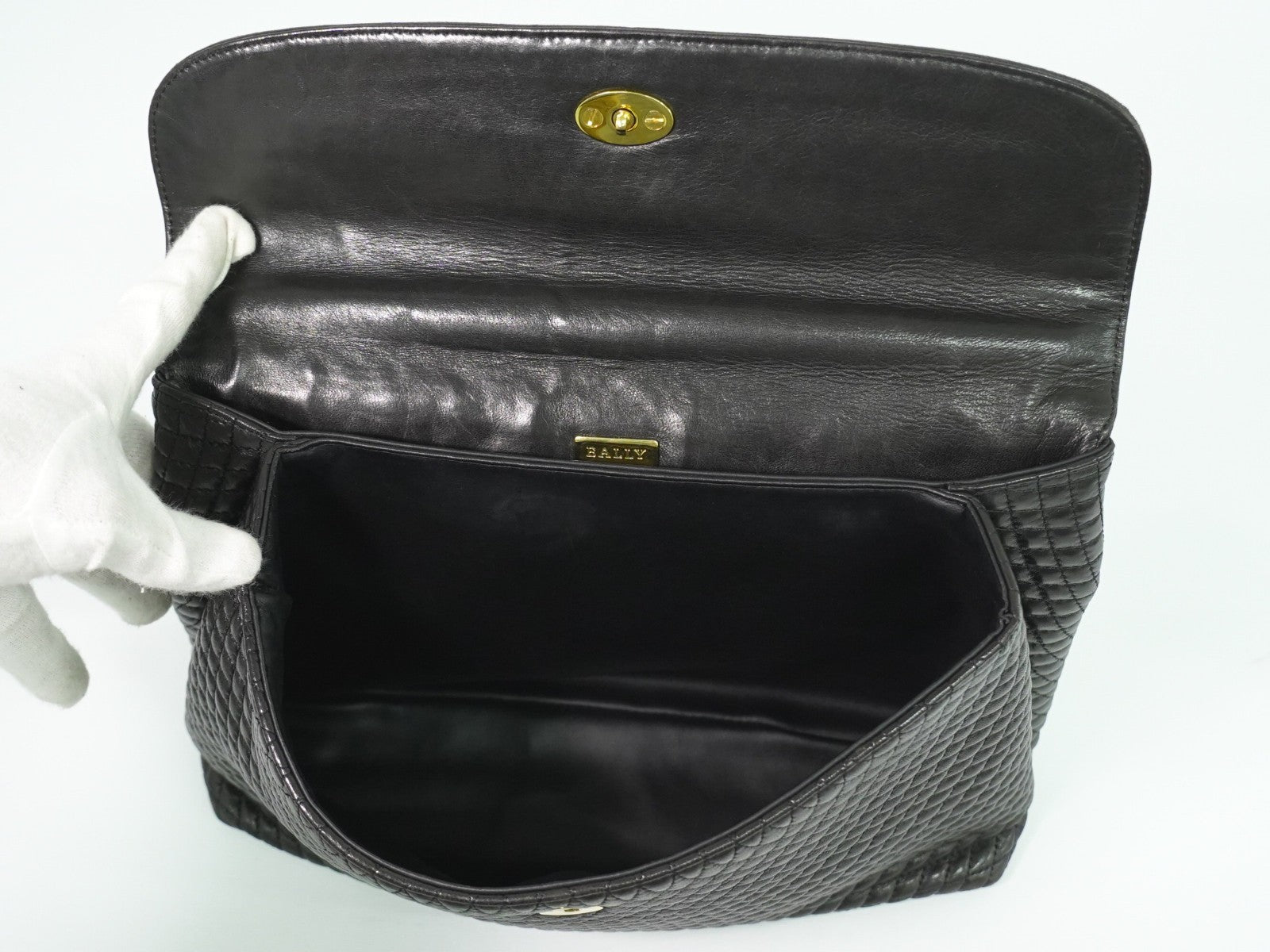 Bally Vintage Handbag Leather, BLACK, LEATHER, Handbag