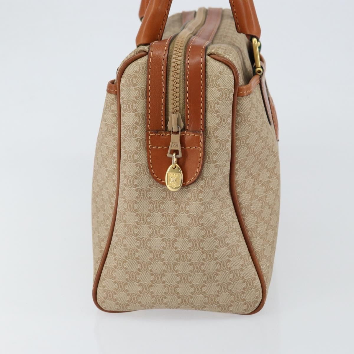 Celine Vintage Macadam Handbag Canvas and Leather, BEIGE, CANVAS, Handbag
