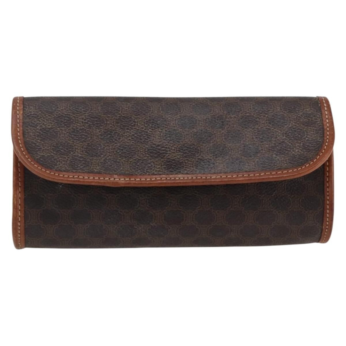 Celine Macadam Pochette Canvas and Leather, BROWN, CANVAS, Clutche & pouche