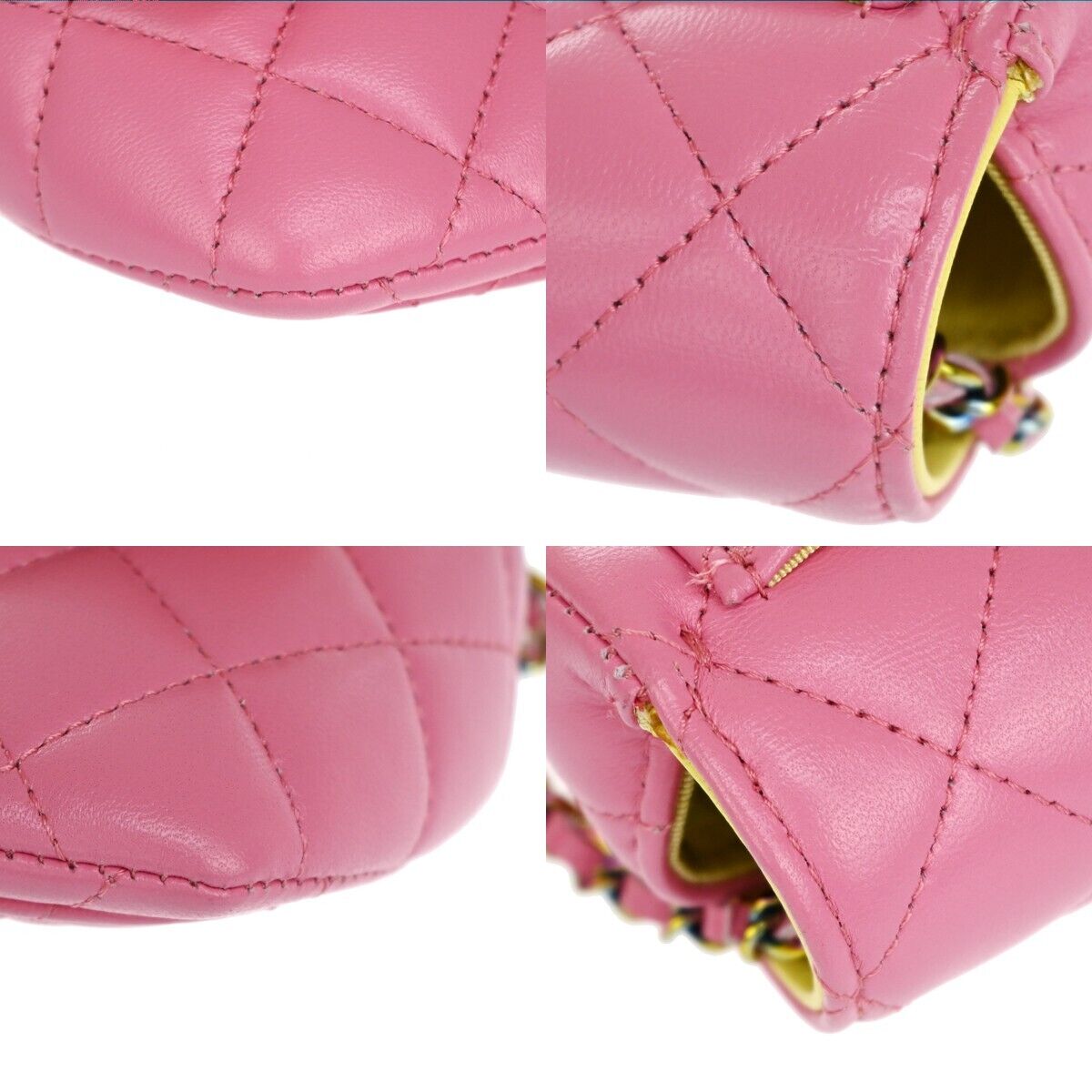 Chanel Classic Sunglasses Case with Chain Quilted Lambskin with Rainbow Hardware, PINK, LEATHER, Shoulder bag