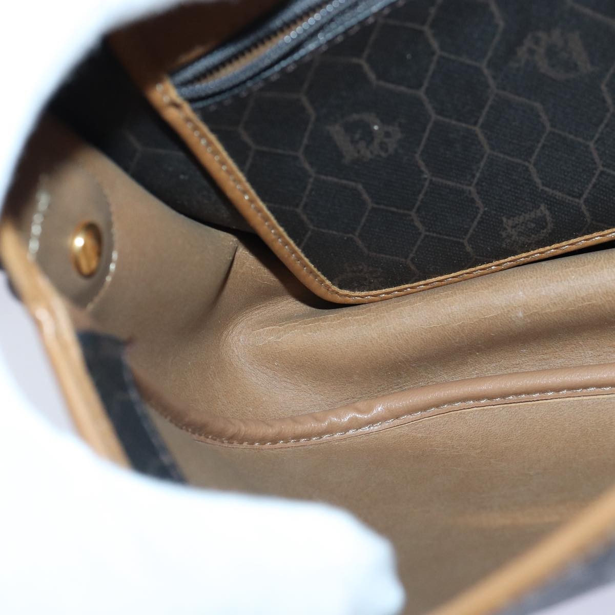 Christian Dior Vintage Honeycomb Flap Crossbody Bag Canvas and Leather, BLACK, CANVAS, Crossbody bag