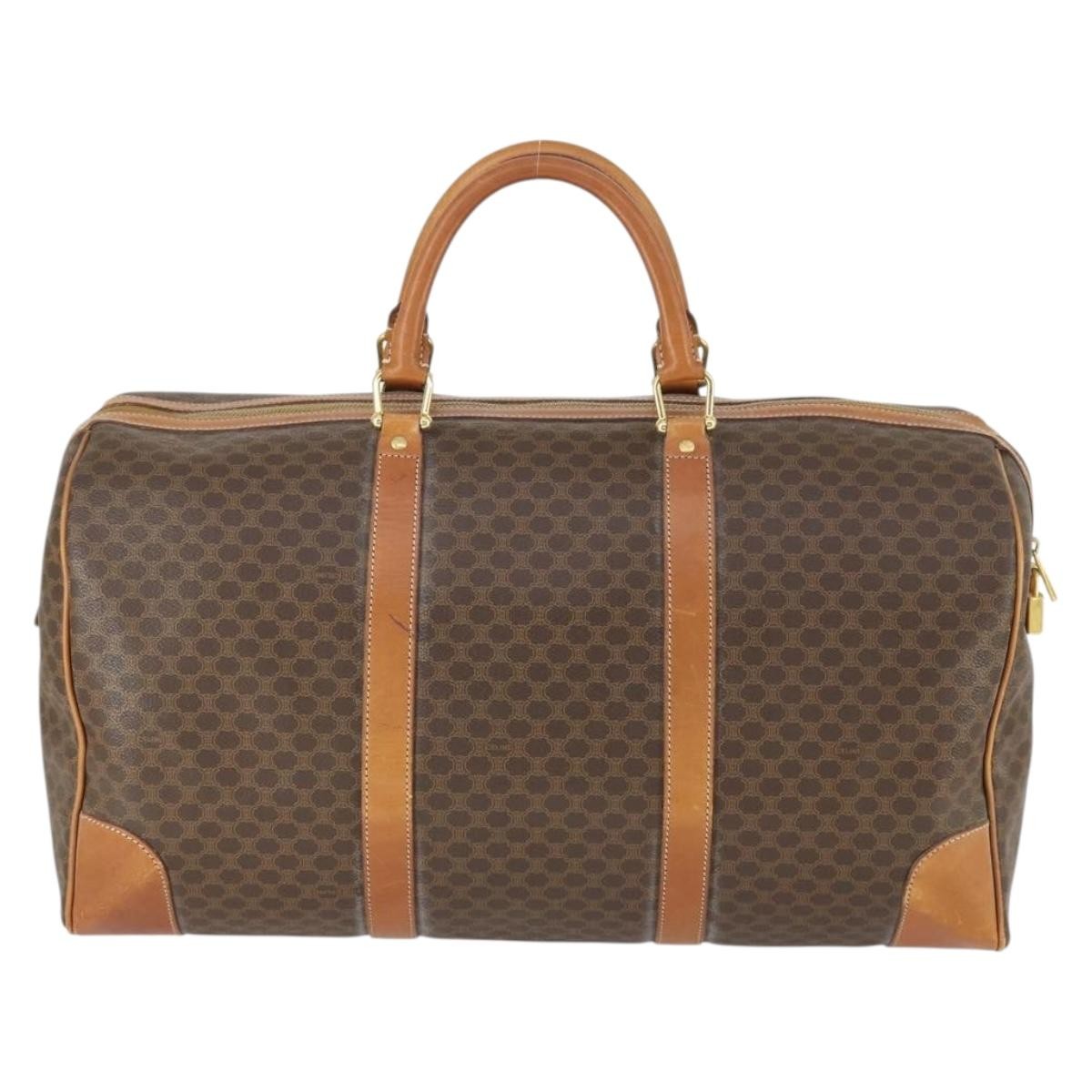 Celine Vintage Macadam Boston bag Canvas and Leather, BROWN, CANVAS, Travel bag