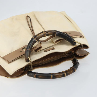 Gucci Bamboo Front Pocket Tote Canvas, ECRU, CANVAS, Tote bag