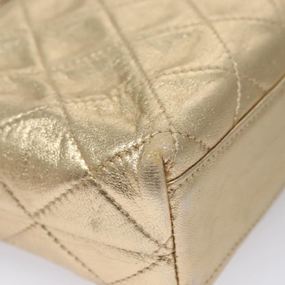 Chanel Vintage CC Fold Over Shoulder Bag Quilted Lambskin, GOLD, LEATHER, Shoulder bag