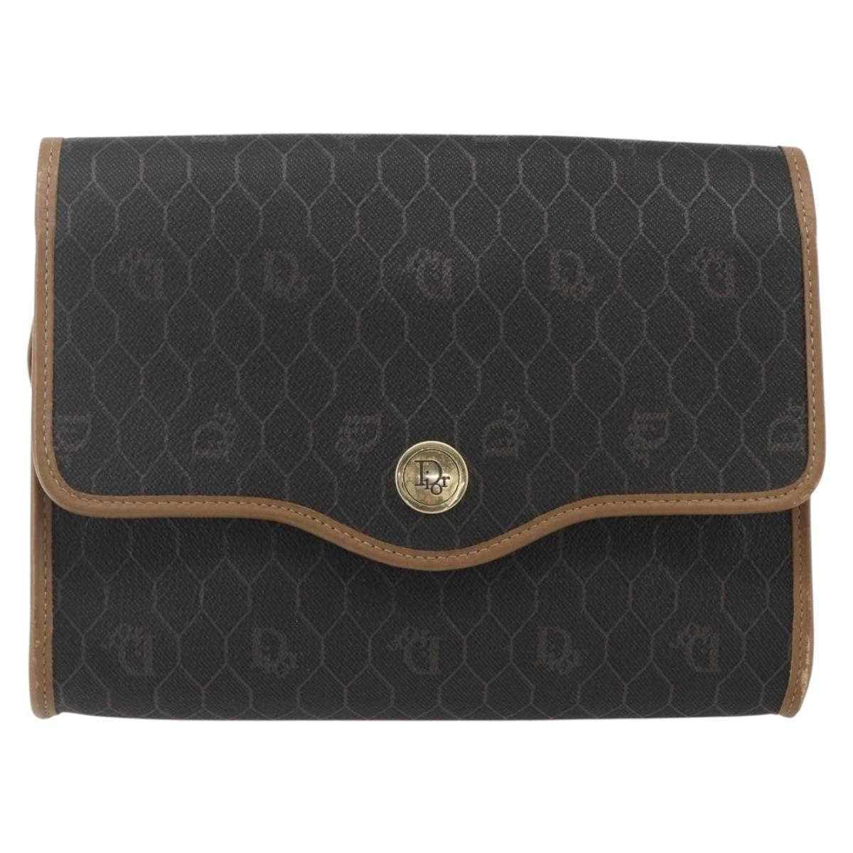 Christian Dior Vintage Honeycomb Flap Crossbody Bag Canvas and Leather, BLACK, CANVAS, Shoulder bag