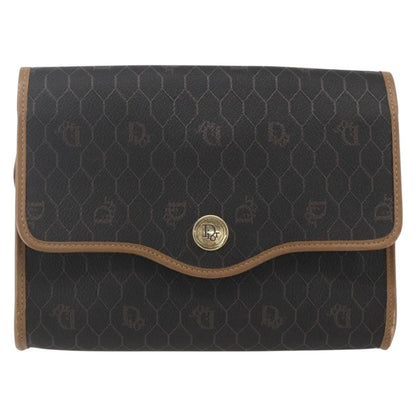 Christian Dior Vintage Honeycomb Flap Crossbody Bag Canvas and Leather, BLACK, CANVAS, Shoulder bag