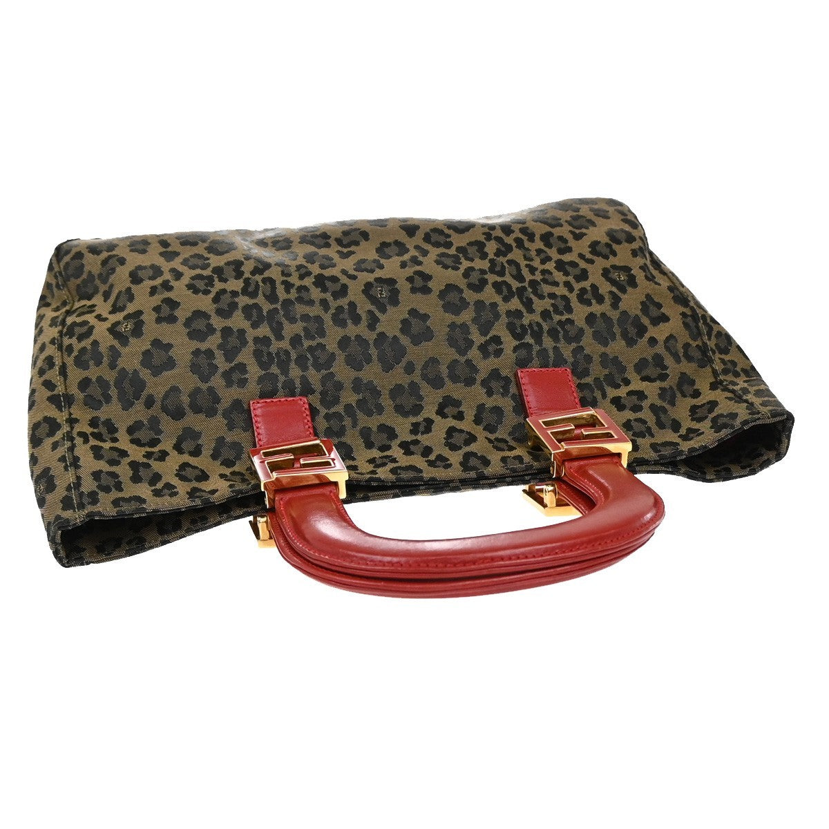 Fendi Vintage FF Handle Tote Leopard Print Jacquard, BROWN, CANVAS, Handbag