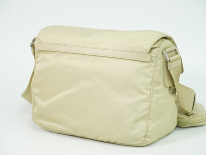 Prada Double Buckle Flap Messenger Bag Re-Nylon, BEIGE, NYLON, Shoulder bag