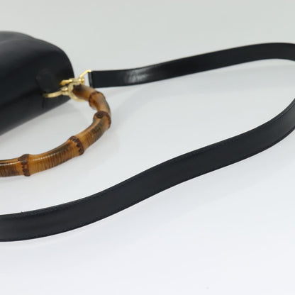 Gucci Vintage Convertible Bamboo Top Handle Bag Leather, NAVY, LEATHER, Handbag