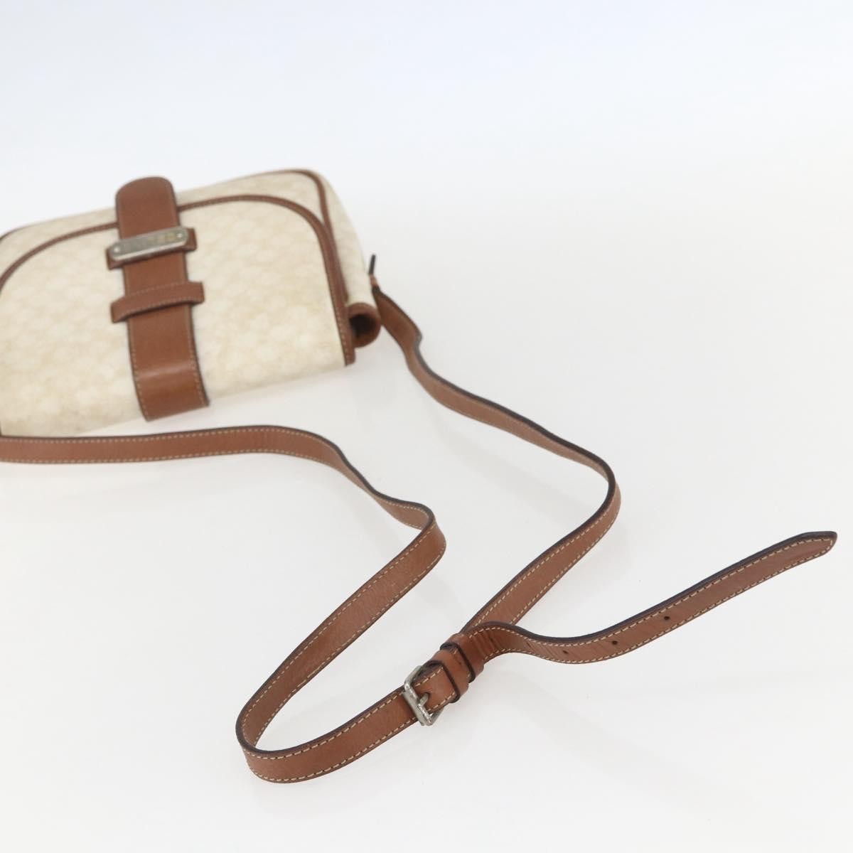 Celine Vintage Macadam Shoulder Bag Canvas and Leather, WHITE, CANVAS, Shoulder bag